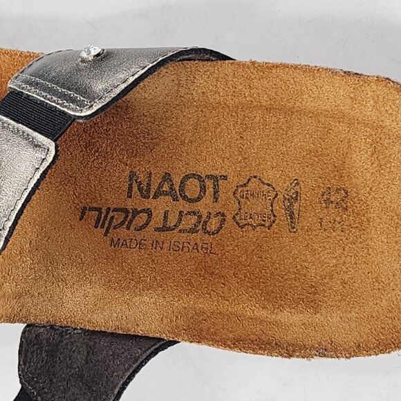 NAOT Ashley Silver Leather Rhinestones Low Wedge Slide Sandals - Picture 5 of 6